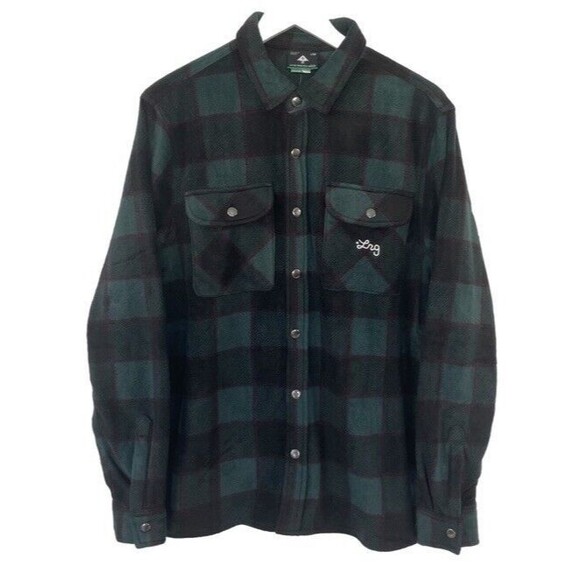 Lifted Research Group LRG Flannel Fleece Shacket Medium Black Plaid Snap NWT - Picture 1 of 6